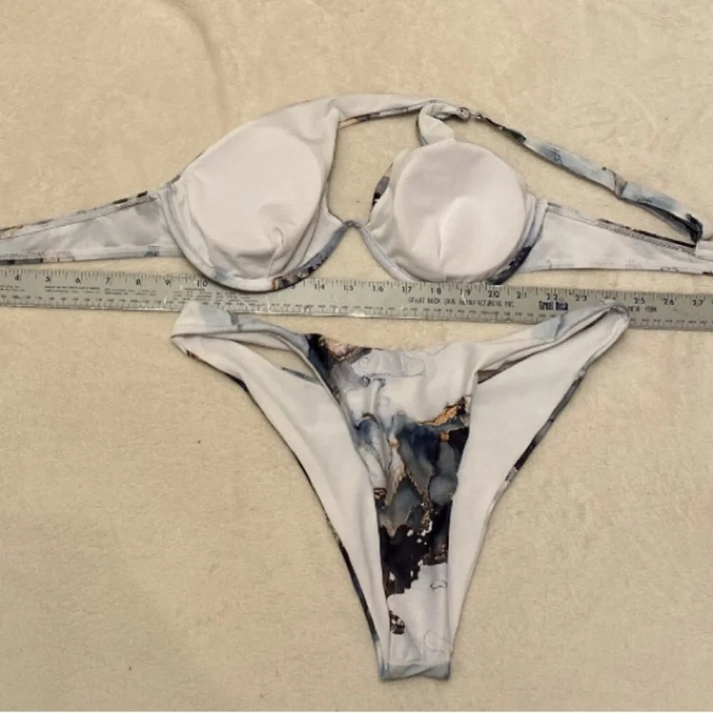 SHEIN Marble Print Bikini in Black, White, and Tan